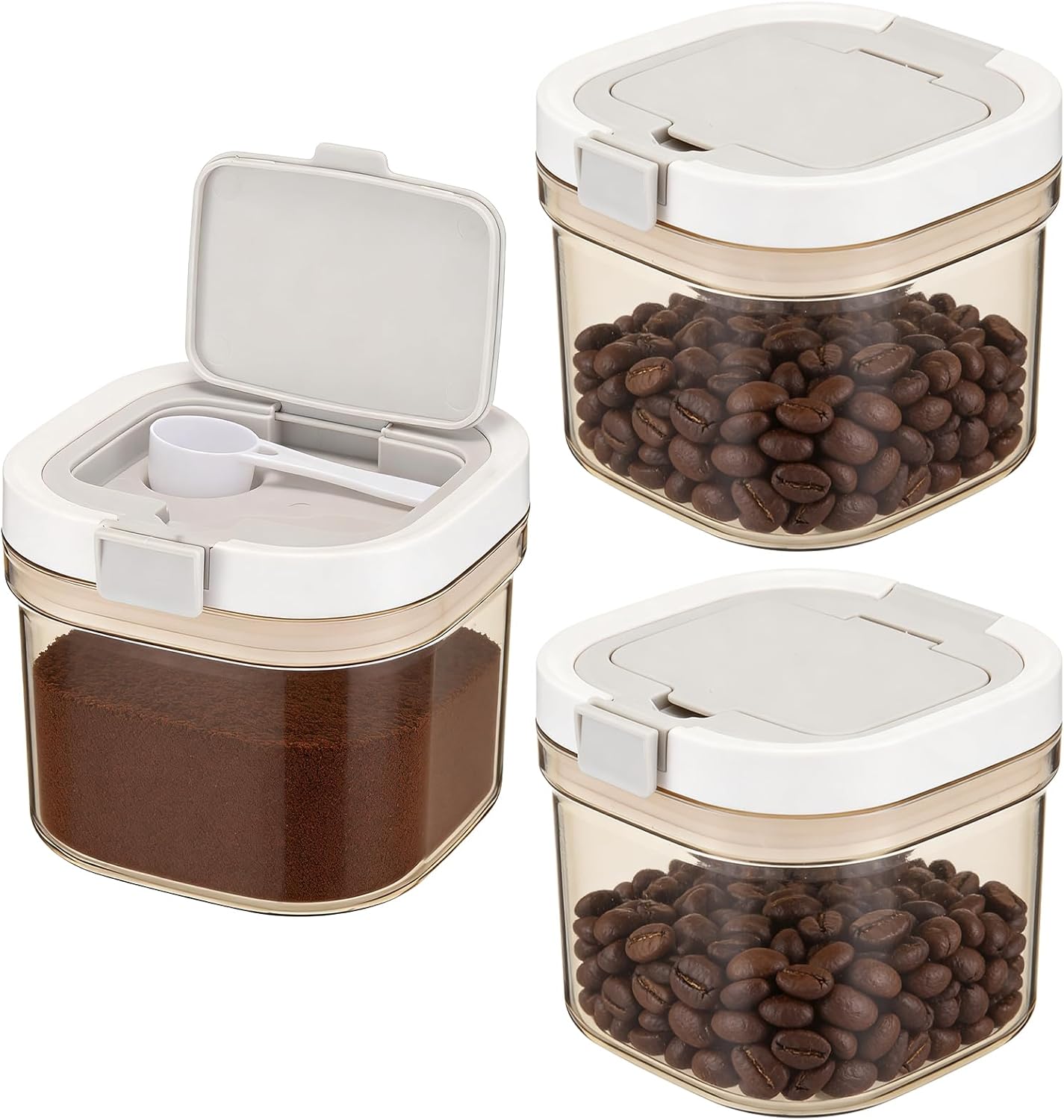 3 Pcs Airtight Coffee Canister, 27oz Large Coffee Storage Container with Scoop, Food Storage for Coffee, Tea, Beans, Sugar, Flour, Cereal and More (0.8 Liters)