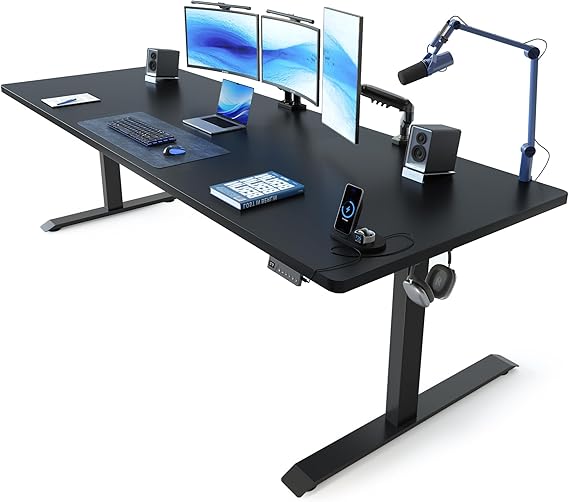 FEZIBO 83 x 37 Inch Electric Standing Desk with Integrated Dual-Beam & Cable Management, Memory Height Adjustable Computer Desk for Home Office Workstation, 1" Thick Large 3-Piece Tabletop Black