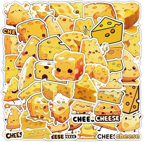 Funny Cheese Stickers 50 Pack Vinyl Laptop Waterproof Decals for Water Bottles Skateboard Computer Cars Luggage Phone Graffiti Stickers Pack for Teens Girls Kids Adults(Cheese Decals)