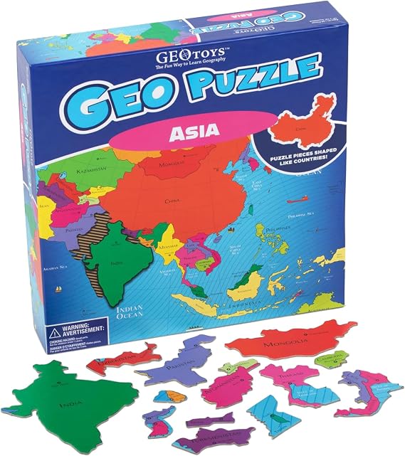 GeoPuzzle Asia Jigsaw Puzzles, 50 Pc Map Puzzle for Kids Ages 6 and Up | Educational Geography Game for Families, Kids Learning Activities, Fun Interactive Country Puzzle for Home, School or Travel