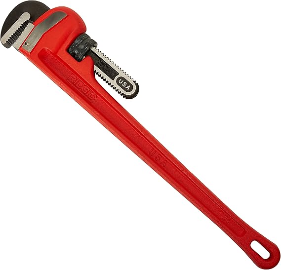 RIDGID 31030 Heavy-Duty Straight Pipe Wrench, 24 Sturdy Plumbing Wrench with Self Cleaning Threads and Hook Jaws, Red, Small