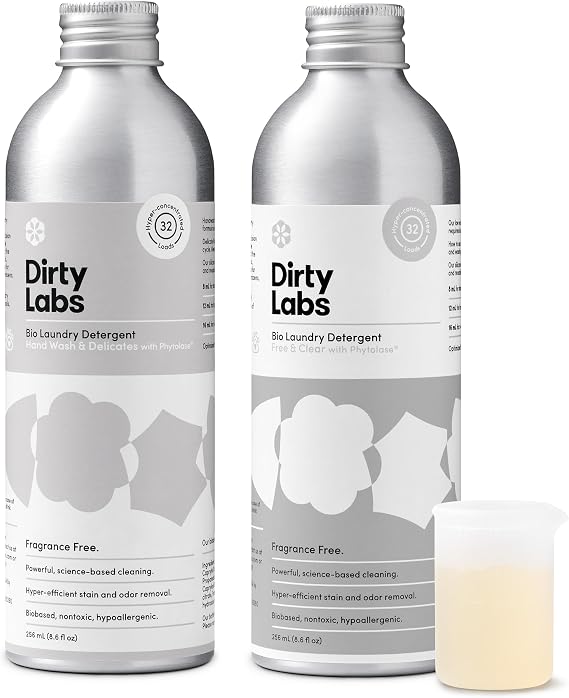 Dirty Labs | Bio-Liquid Laundry Gentle Starter Kit | Free & Clear & Delicates | 2x 32 Loads (8.6 fl oz) | Hyper-Concentrated | High Efficiency & Standard Machine Washing | Nontoxic, Biodegradable