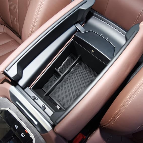 Center Console Organizer for BMW X5/G05& X7/G07 2019-2026& X6/G06 2020-2026 | Middle Armrest Storage Box, Insert ABS Secondary Tray with Rubber Linner for X5 Interior Accessories, Black