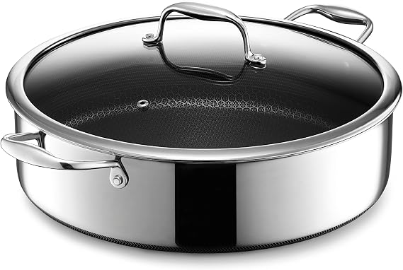 HexClad Hybrid Non-Stick Sauté Pan with Lid Hot Air Fryer 6.6 Litre