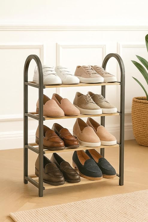4 Tiers Shoe Ramp – Natural Wooden Shelf Shoe Organizer Decorative Shelf