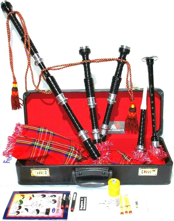 AAR Scottish Great Highland Bagpipes Silver Mounts Tutor Book, P Chanter and Hart Carry Case