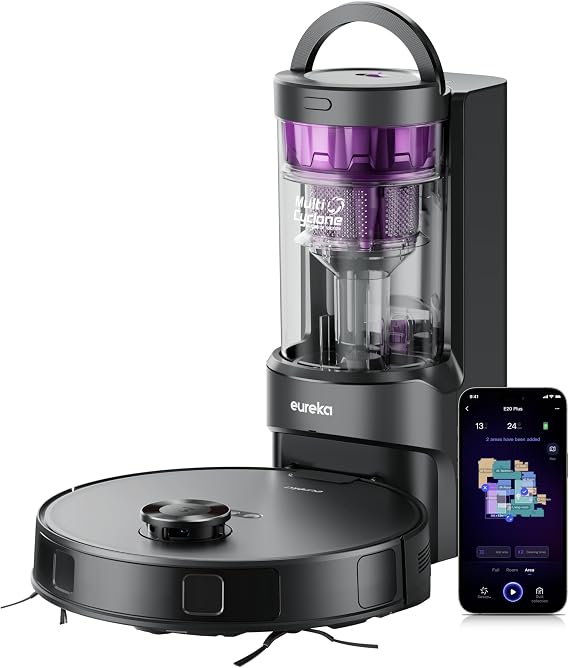 Eureka E20 Plus Robot Vacuum and Mop Combo, Robot Vacuum Cleaner with Bagless Self Emptying Station, 45-Day Capacity 8000Pa Suction and Anti Hair-Tangling Brush App Control LiDAR Navigation