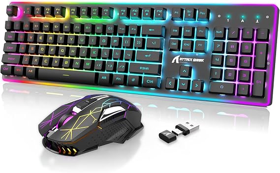 Wireless Gaming Keyboard and Mouse Combo,2.4G Type C/USB Dual Receiver,Full Size Chroma RGB Backlit,Rechargeable 4200mAh,Silent Mice,Mousepad for Smartphone TV Tablet PC Mac