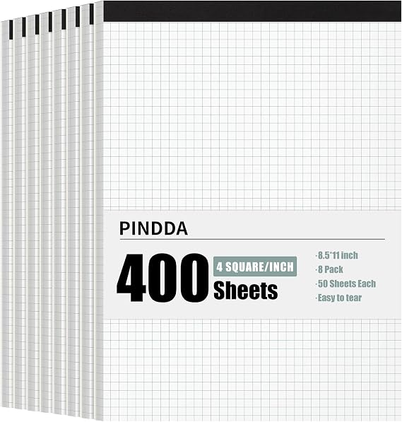 Graph Paper Notebook, 8 Pack, 8.5 x 11 Grid Paper, 4x4 Graph Ruled