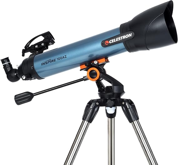 Celestron Inspire 100AZ Beginner Refractor Telescope with Phone Adapter | Great First Telescope for Families, Grab-and-Go Short-Tube Refractor, Capture the Moon & Planets with Your Phone, Easy Setup
