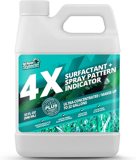 4X Surfactant + Spray Pattern Indicator Dye, Wetting Agent for Lawn, 32oz | Not Rocket Science Turf Mark for Improved Application Accuracy, Easy to Mix & Apply