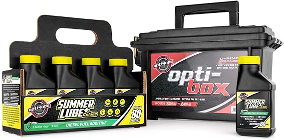Opti-Lube Summer+ Cetane Booster Diesel Additive, 4 oz + Opti-Box, 8-Pack