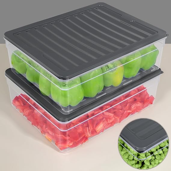 2'li Derin Buzdolabı Organizer Set Düzenleyici Saklama Kabı Mikrodalga Difriz Kabı 5300ml Antrasit