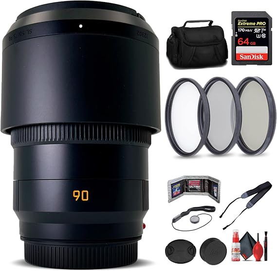 Leica APO-Summicron-SL 90mm f/2 ASPH. Lens (11179) with 64GB Extreme Pro SD Card + Padded Lens Case + 67mm 3-Piece Filter Kit + Memory Card Wallet & Reader + Neck Strap + Cleaning Kit