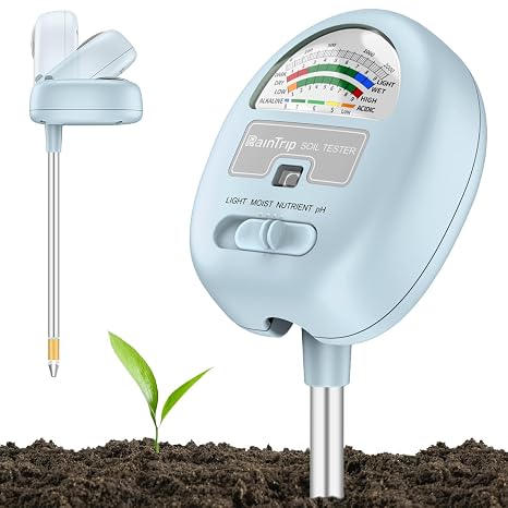 4-in-1 Soil Moisture Meter, Moisture Meter for Plants, Soil Ph Meter, Tester for Moist, Light, Nutrients, pH, Great for Garden, Lawn, Farm, Indoor & Outdoor Use,No Battery Required, Blue