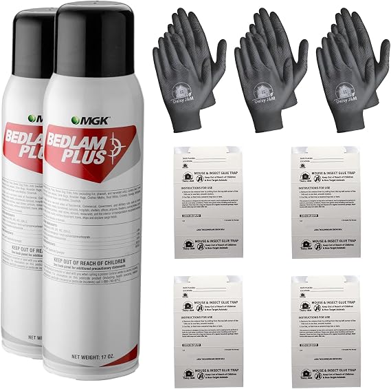 Bedlam Plus Aerosol Insecticide - Pack of Two  3 Pairs of Gloves and 4 Glue Boards