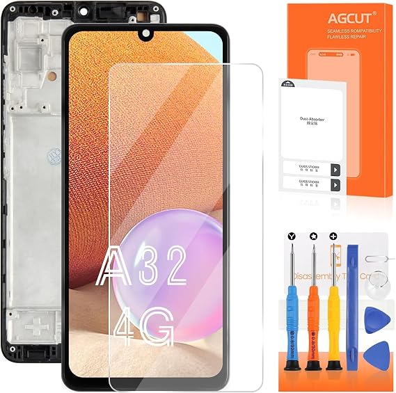 AGCUT INCELL for Samsung Galaxy A32 4G Screen Replacement for Samsung A32 4G LCD Display Galaxy A32 4G Digitizer SM-A325F SM-A325M/DS Screen Touch Assembly Repair Part Black with Frame