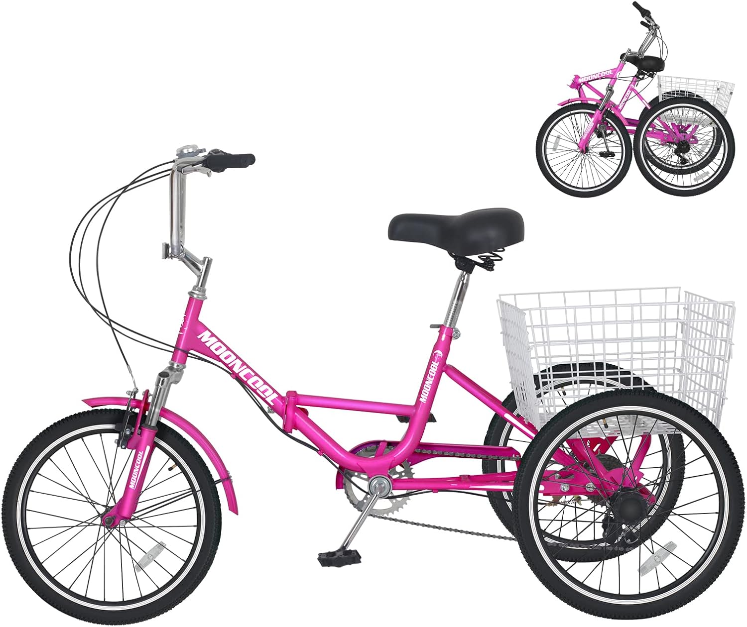 NAIZEA Folding Adult Tricycle - 7 Speed 20/24/26 Inch Folding Tricycle for Adult, 3 Wheel Bike, Foldable Trike with Large Basket/Low-Step Through for Men Women Senior