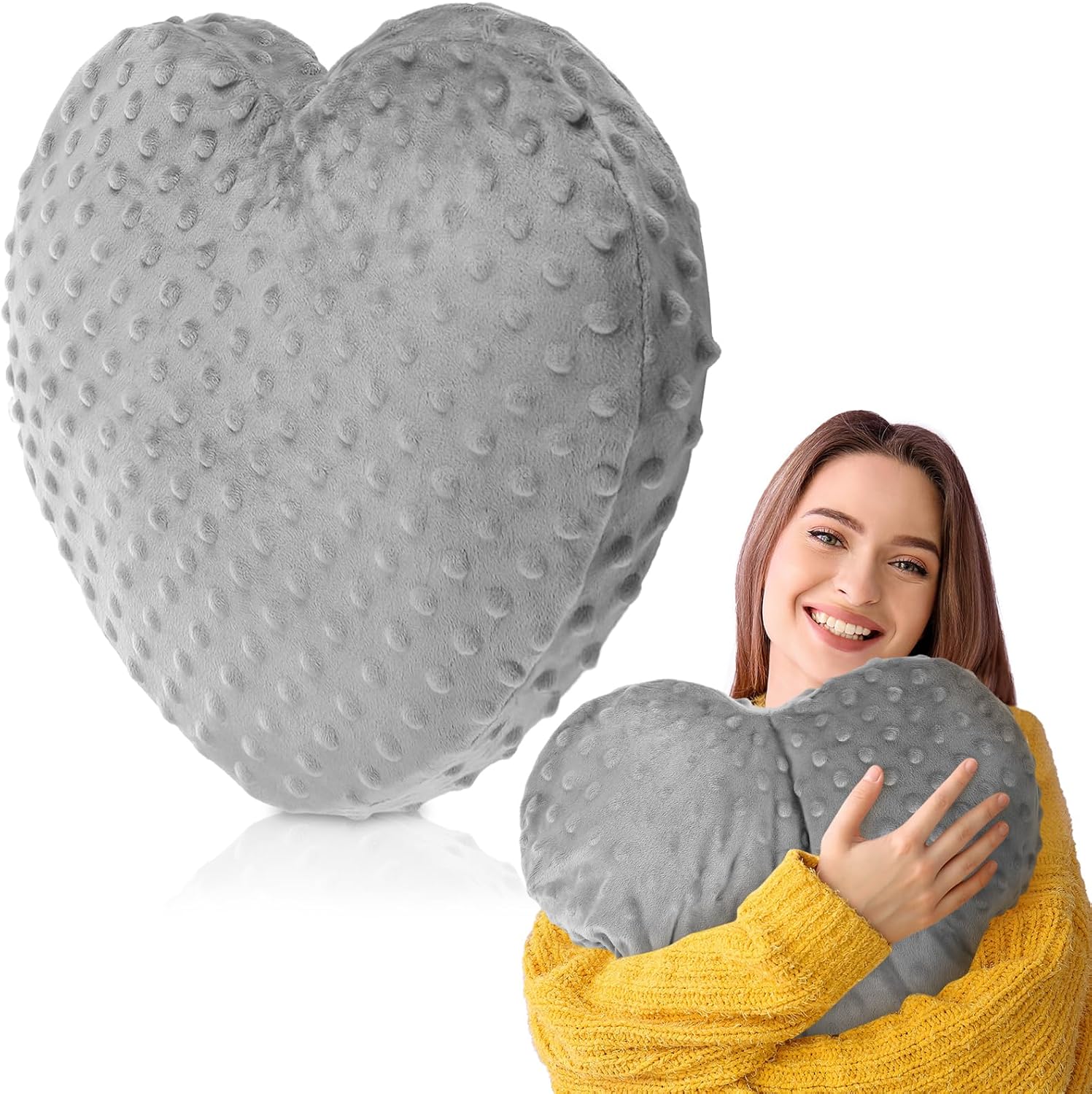 9 lb Sensory Weighted Pillow with Glass Bead Filled, Heavy Soft Versatile Cooling Hug Body Pillow WStress Relief for Adults Comfort Relaxation Sleep Thoughtful Gift 12x12 Inch HeartGray