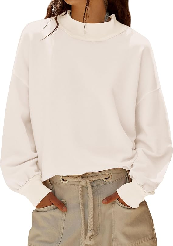 Women Mock Neck Sweatshirts Oversized Long Sleeve Shirts