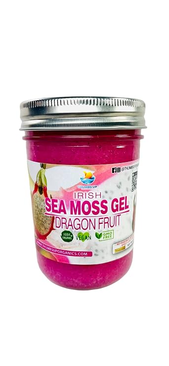 SEA MOSS GEL Natural Raw Wildcrafted Irish Sea Moss Gel with REAL DRAGON FRUIT, |Superfruit | Organic Pitahaya | Premium Quality | Irish Sea Moss | NON GMO | KETO FRIENDLY | Irish Moss Gel | 8oz (Dragon Fruit)
