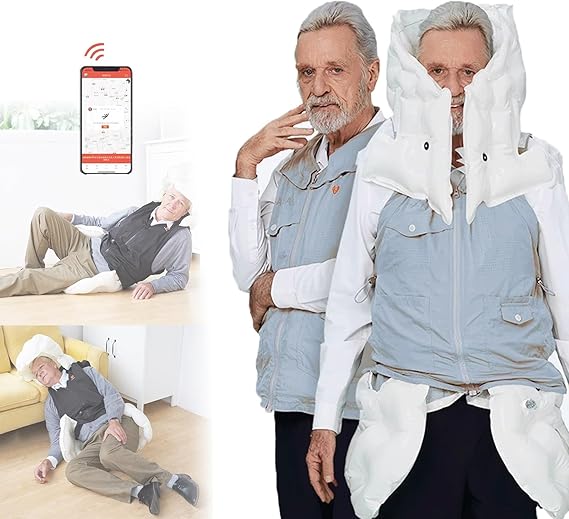 Elderly Anti-Fall Airbags Vest, Cycling Airbags Jacket for Seniors, Smart Wearable Rehabilitation Protective Gear with APP Remote Monitoring Alarm,Blue(Ms)-M