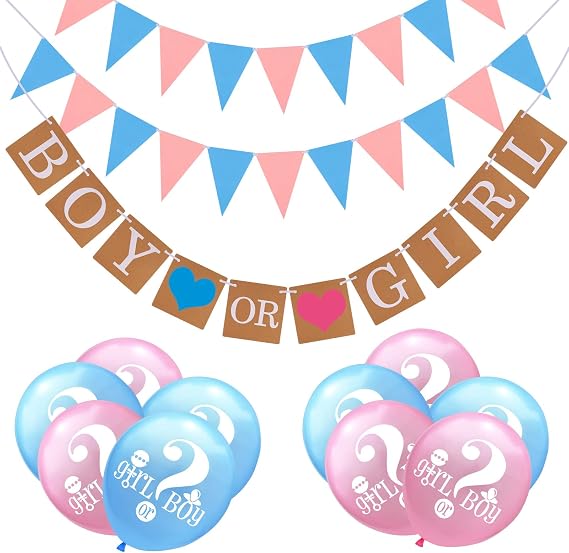FRIUSATE Boy or Girl Banner, Gender Reveal Decoration Balloons