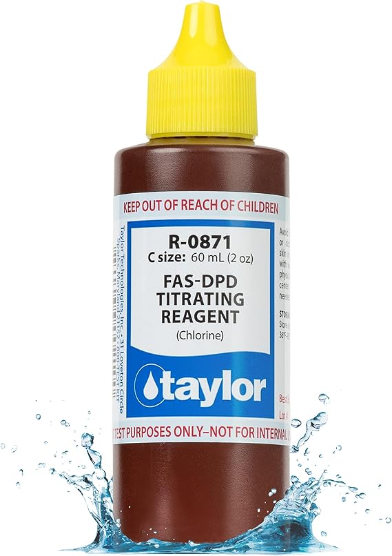 Taylor Technologies R-0871-C, FAS-DPD Titrating Reagent, 2 Ounce | Dropper Refill Tests Free & Combined Chlorine in Pools & Spas, Replace Annually
