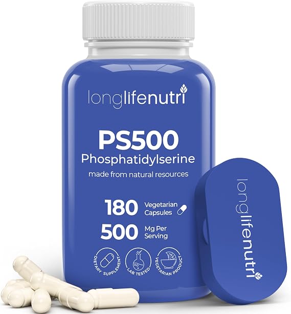 Phosphatidylserine Pure 500mg 180 Vegetarian Pills, 3-Month Supply, Supplement for Strengthening Memory, Focus & Cognitive Function, Made in USA, Lab Tested, Non GMO