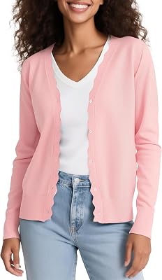 Urban CoCo Womens Long Sleeve Open Front Cardigan Sweaters Lightweight V-Neck Button Down Knit Sweater