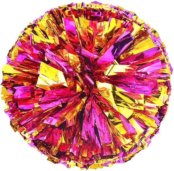 2 Pcs Pom Poms Cheerleading with Baton Handle, 13'' Rose Red and Gold Metallic Foil Plastic Cheerleader Pom Poms for Sports Team Spirit Party Dance, Cheer Pom Poms Squad Spirit Poms for Kids Adult