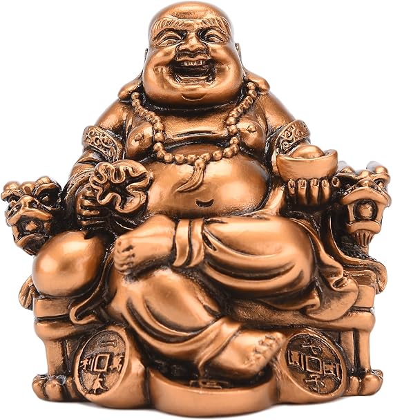Chinese Fengshui Resin Laughing Buddha Sitting on Dragon Chair Sculpture