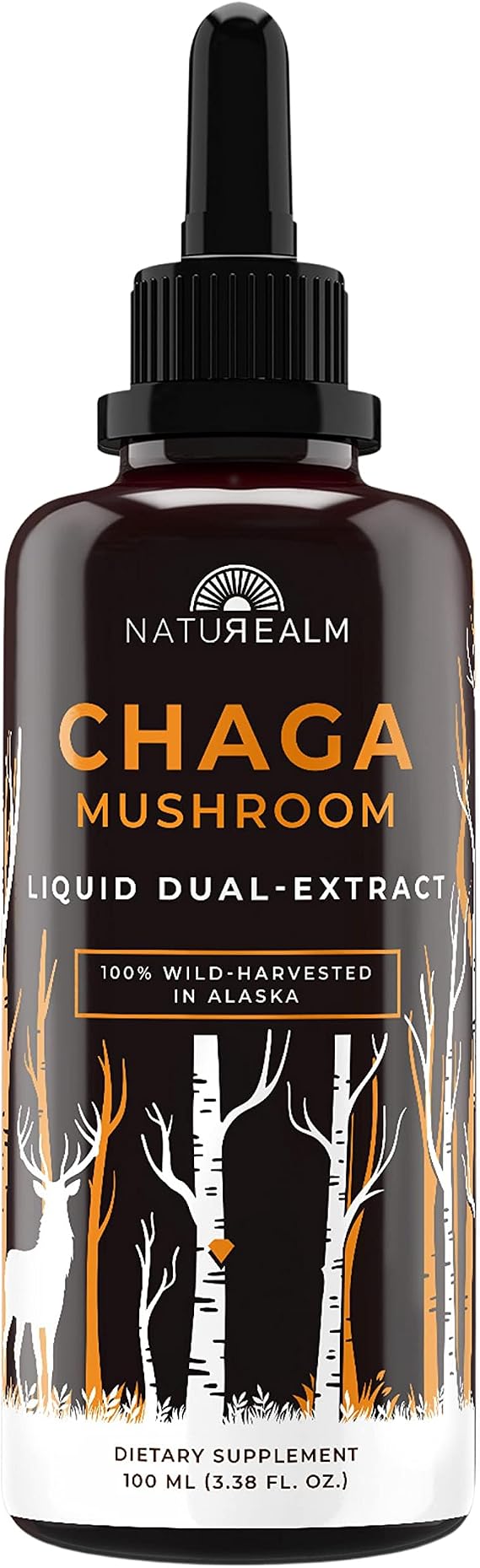 Naturealm Chaga Mushroom Liquid Tincture Drops, 100ml (2 Month Supply)