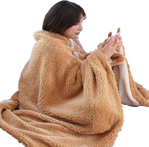 Poncho Blanket Wrap, Wearable Blanket Adult with Button, Shawl Blanket Wraps for Women, Double Lamb Wool Poncho Cape Shawl Machine Washable Blanket Throw for Home Office Car Travel Maroon