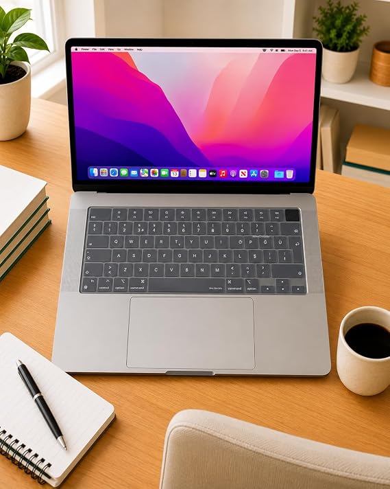 McStorey MacBook Türkçe Q Klavye Koruyucu M1-M5 | Air 13.6 A2681 A3113 A3240 A3449 | Pro 14 A2442 A3426 A3434 | Pro 16 A2485 A3429 | Neo 13 Ultra İnce Silikon Keyboard Cover Touch ID Protector Şeffaf