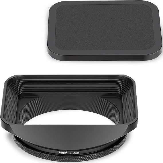 Haoge 62mm Square Metal Screw-in Mount Lens Hood Shade with Cap for 62mm Canon Nikon Sony Leica Leitz Carl Zeiss Voigtlander Nikkor Panasonic Fujifilm Olympus Lens and Other 62mm Filter Thread Lens