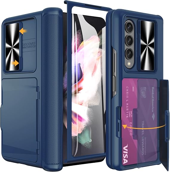 Vihibii for Samsung Galaxy Z Fold 3 5G Case with Hinge Protection, Blue
