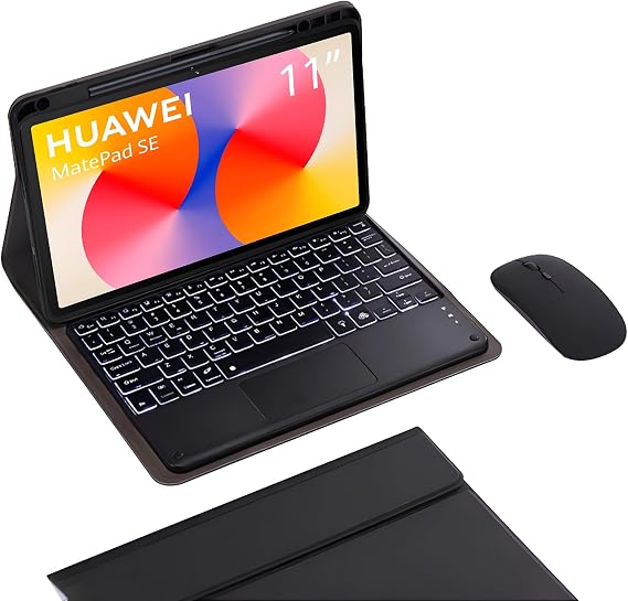 Keyboard Case for Huawei Matepad SE 11 Inch 2024, 7 Color Backlit Detachable Wireless Bluetooth Keyboard with Touchpad, Tablet Mouse,Black
