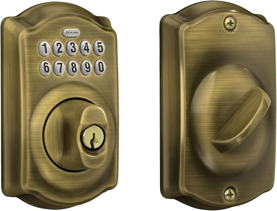 Schlage Electronic Keypad Deadbolt Lock, Plymouth Trim, Antique Brass