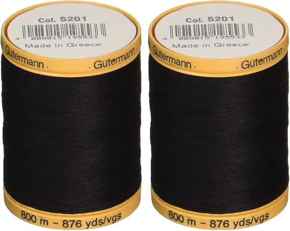 Gutermann 2-Pack Natural Cotton Thread Solids 876 Yards Each - Black (800C 5201)