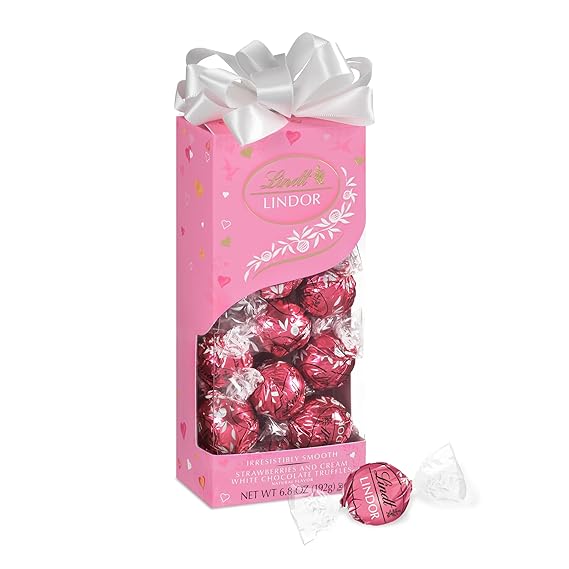 Lindt, Strawberries and Cream White Chocolate Candy Truffles, Valentine's Day White Chocolate with Strawberries and Cream White Truffle Filling, 6.8 Ounce
