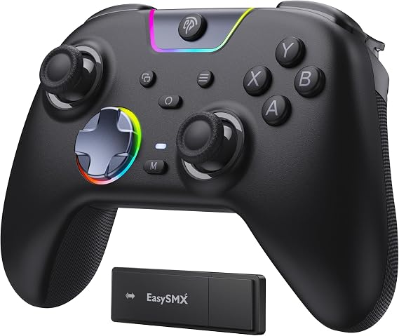 EasySMX X05PRO Wireless Controller PC Gaming Controller mit leise Tasten 2-stufige Tigger Hall Joysticks 2 programmierbare Tasten 1000mAh Akku Kompatibel mit PC/Switch/Android/iOS-Schwarz