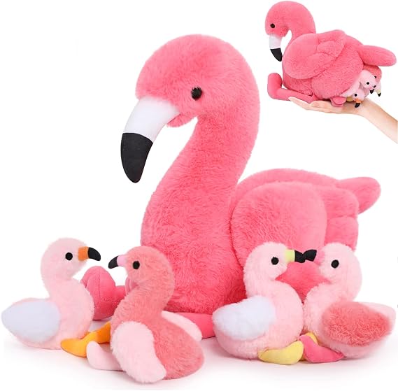 MorisMos Flamingo Stuffed Animal with Babies, Pink Flamingo Toys for Girls