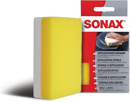 SONAX Application Sponge 417300 | Dual-Sided Detailing Applicator for Wax, Sealant, Polish & Tire Gel | Durable Foam with Ergonomic Grip | Ideal for Paint, Trim, Rubber & Plastics | 4 x 5