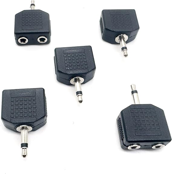 5pcs 3.5mm 1/8 Inch 1/8 Mono TS Male to Dual 2 Port 3.5mm Female Mono Audio Y Splitter Microphone Headphone Adapter Connector Converter