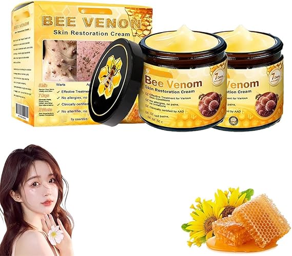 Bee Venom Skin Restoration Cream, Professional Bee V-enom Skin Treatment Cream,B ee Venom Comprehensive Creams, Repair, Moisturize and Lift 3 in 1, for All S kin Types (2 Pcs)