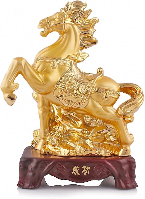 Large Size Chinese Zodiac Horse Golden Resin Collectible Figurines Table Decor Statue