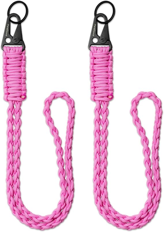 Heavy Duty Paracord Lanyards for Keys, Braided Key Lanyards for ID Badges, Tactical Rope Keychain Necklace for Men Women, Cell Phone Car Key Camera Whistle, Traveling, Light Pink