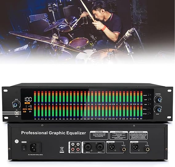 31 Band Stereo Graphic Equalizer Audio Digital EQ Equalizer LED Spectrum Display 10 Preset Effects Automatic Noise Reduction Independent Adjustment of Depth/Middle/Treble