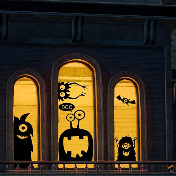 CCINEE 10PCS Giant Halloween Window Clings Novelty Cute Wiggly Monster Window Decal Stickers for Halloween Decoration Supply